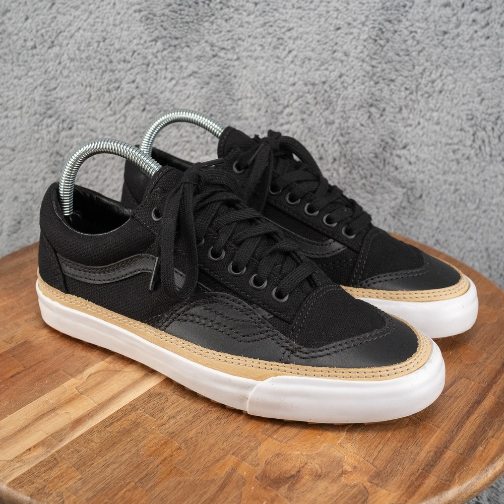 Vans Black Canvas Low Top Sneakers with Tan Accents